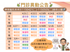 115/4/21-115/5/5門診異動公告