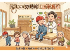 5/1勞動節門診服務不打烊